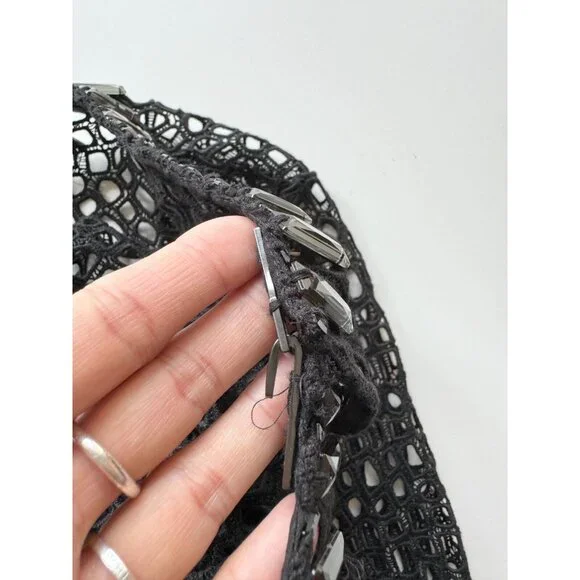 ELIE TAHARI Black Cotton Broderie Anglaise Beaded Lace Cardigan Sweater, Size 2 - Picture 12 of 15